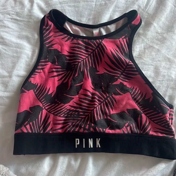 PINK - High Neck Sports Bra - Crop - Black and Pink Great Condition Size Medium - Picture 1 of 3